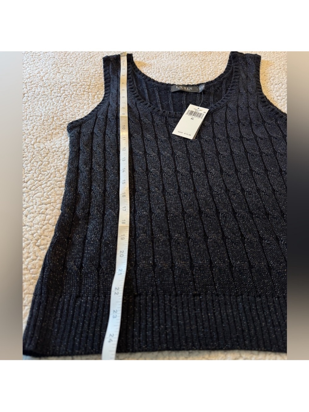 🎉 SALE 🎉 Lauren Ralph Lauren Black Shimmer Knit Tank Top Like New Condition XL - Picture 7 of 8